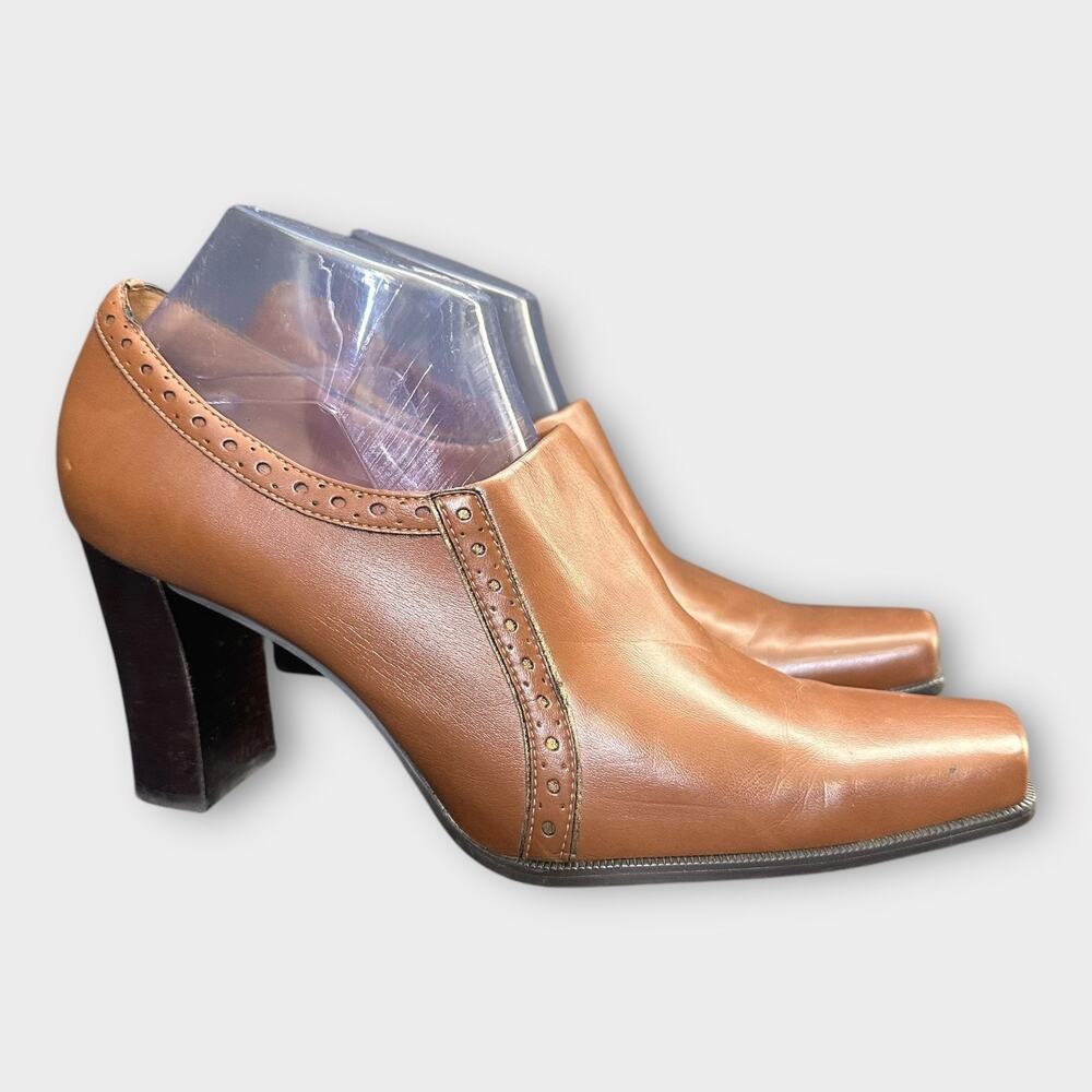 Franco Sarto Womens size 10 Square Toe Western Leather Bootie Heel Brown